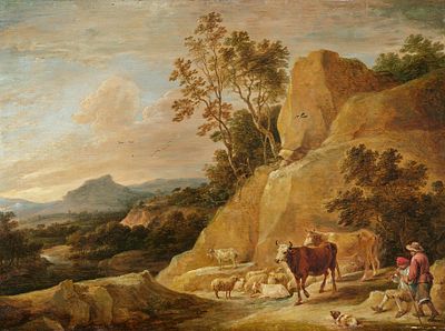 David Teniers The Younger: Southern Mountain Landscape with Sheperds. TENIERS, DAVID THE 