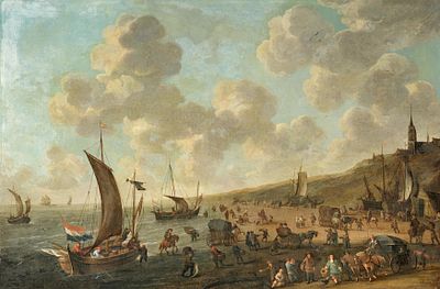 Hendrik de Meijer: Fishing Boats Landing at Scheveningen. MEIJER, HENDRIK DE 1600 - around 1690 