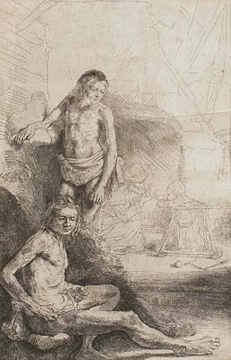 Rembrandt van Rijn: Two Nude Males ("Het rolwagentje"). REMBRANDT VAN RIJN
1606 Leiden - 1669 
