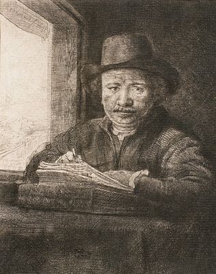 Rembrandt van Rijn: Self-Portrait at the Window, Drawing. REMBRANDT VAN RIJN
1606 Leiden - 