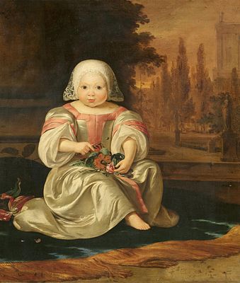 Jan Weenix The Younger: Portrait of Petronella de Vicq as a Child in front of a Vast Park Landscape