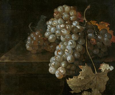 French School: Grapes on a Marble Plate. FRENCH SCHOOL 2nd half of the 17th century Title: 