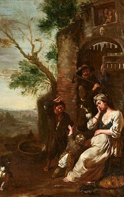 Bambocciant: Italian Peasant Family with Grimacing Children. BAMBOCCIANT active in Rome in the 