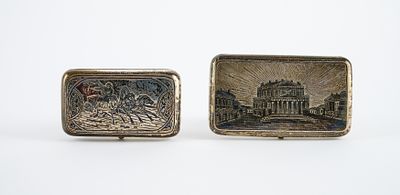 Zigarettenetui mit Stadtansicht &amp; Kleines Zigarrenetui mit Troika. ZIGARETTENETUI MIT 