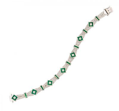 Smaragd-Diamant-Armband. SMARAGD-DIAMANT-ARMBAND. Herkunft: Wohl Deutschland. Datierung: 