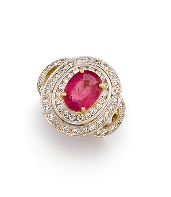 Turmalin-Diamant-Ring. TURMALIN-DIAMANT-RING. Herkunft: Frankreich. Material: 750/- 