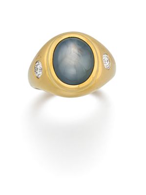 Sternsaphir-Diamant-Ring. STERNSAPHIR-DIAMANT-RING. Herkunft: Deutschland. Material: 750/- 