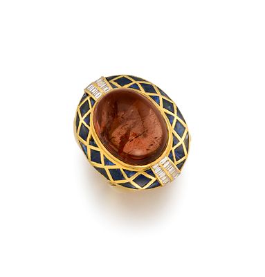 Turmalin-Saphir-Diamant-Cocktailring. TURMALIN-SAPHIR-DIAMANT-COCKTAILRING. Material: 750/- 