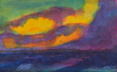 Emil Nolde: Meer (blau-violett mit orange-farbenen Wolken). NOLDE, EMIL 1867 Nolde - 1956 