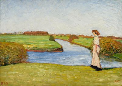 Otto Modersohn: Louise Modersohn-Breling in den W&uuml;mmewiesen. MODERSOHN, OTTO
1865 Soest - 1943 