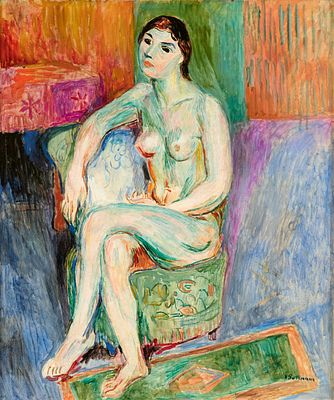 Hans Purrmann: Sitzender Akt, nach links. PURRMANN, HANS
1880 Speyer - 1966 Basel Title: 