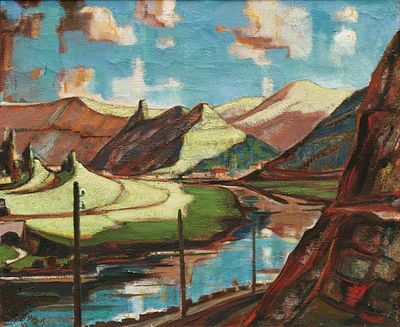 Max Kaus: Saarlandschaft. KAUS, MAX
Berlin 1891 - 1977 Title: Saarlandschaft. Date: 1943. 