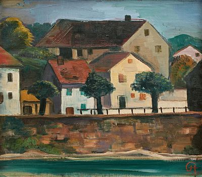 Karl Hofer: "H&auml;user am Rhein". HOFER, KARL
1878 Karlsruhe - 1955 Berlin Title: "H&auml;user am 