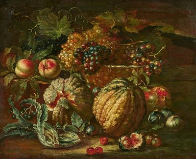 Pietro Navarra: Still Life with Grapes, Peaches, Pomegranates and Pumpkins. NAVARRA , PIETRO 