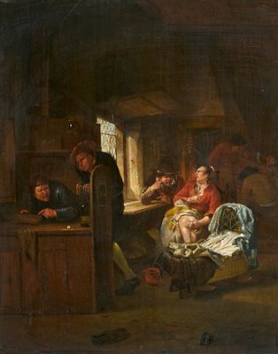 Egbert van Heemskerk: Interior with Peasants. HEEMSKERK , EGBERT VAN 1634/35 Haarlem–1704 London 