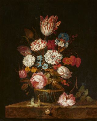 J. van Slechtenhorst: Floral Still Life with Insects and a Lizard. VAN SLECHTENHORST , J. aktiv 