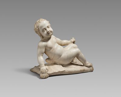 Lombard School: Reclining Cupid with a Heart in his Left Hand. LOMBARD SCHOOL 17th / 18th c. 