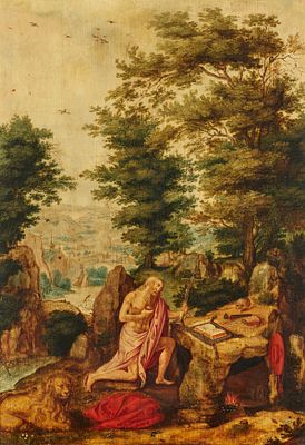 Flemish School: Saint Jerome. FLEMISH SCHOOL 16th c. Title: Saint Jerome. Technique: Oil on 