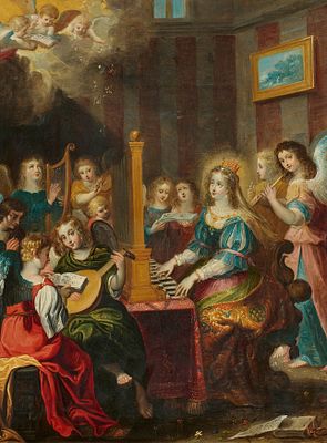 Flemish School: St. Cecilia Playing Music with Angels. FLEMISH SCHOOL 1st h. 17th c. Title: St. 