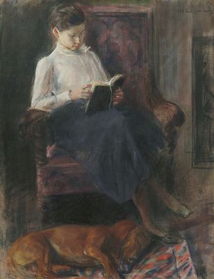 Max Liebermann: Bildnis der Tochter K&auml;the, lesend. LIEBERMANN , MAX 1847 Berlin–1935 Berlin 