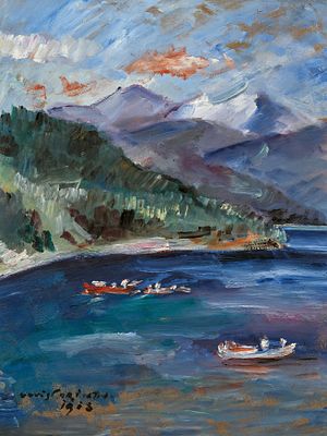 Lovis Corinth: Walchensee mit roten Booten. CORINTH , LOVIS 1858 Tapiau/East Prussia–1925 