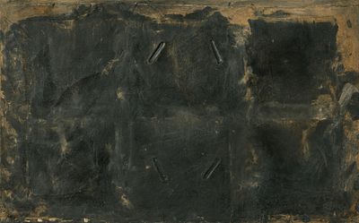 Antoni T&agrave;pies: "Noir avec quatre encoches". T&Agrave;PIES , ANTONI 1923 Barcelona–2012 Barcelona Title: 