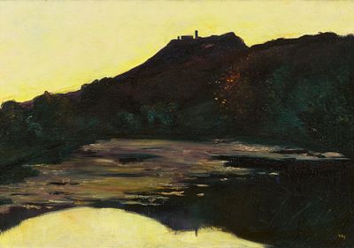 Lesser Ury: Burg am Fluss (Abendstimmung, Burg Saaleck). URY , LESSER 1861 Birnbaum–1931 Berlin 