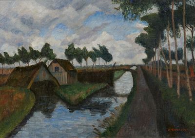 Otto Modersohn: Rautendorfer Schiffgraben mit Bootschuppen. MODERSOHN , OTTO 1865 Soest–1943 