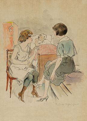 Rudolf Schlichter: Untitled (Zwei Frauen am Bett). SCHLICHTER , RUDOLF 1890 Calw–1955 Munich 