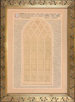 [BRANDGLASRAAM IN SINT GILLIS KERK TE BRUGGE]. Verri&egrave;re plac&eacute;e dans l'&eacute;glise de Saint-Gilles, &agrave; 