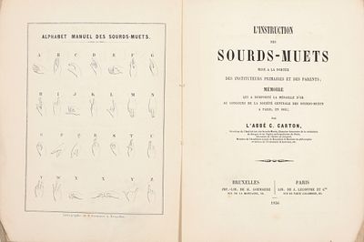 CARTON, C. L'instruction de sourds-muets Bruxelles/Paris Goemaere et Lecoffre 1856 8&deg;, ix, 252 