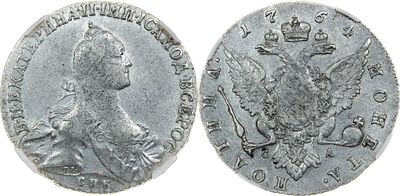 ПОЛТИНА 1764 ГОДА СПБ СА. Монета в слабе ННР AU 50.