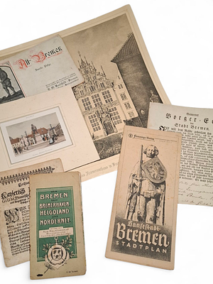 Lot Bremen u.a. Bremer Privilegium 1600. Lot Bremen div. Bl&auml;tter, Lithographien, Schiffskarte 