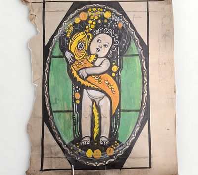 G. K. Rohde Entwurf Fensterbild. Original Entwurf Georg Karl Rhode, Glasmaler, 1874 - 1959 