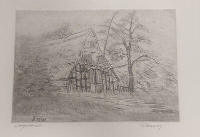 Worpsweder K&uuml;nstler gerahmt, Rahmenma&szlig; ca. 41 x 31cm, Blatt ca. 20 x 30cm, u.l. beschriftet und 