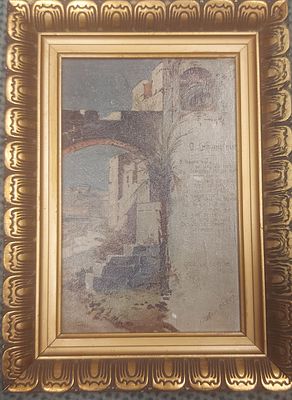 Unbek. K&uuml;nstler &Ouml;lgem&auml;lde, Arabische Szene mit rechtsseitig auf dem Gem&auml;lde geschriebenem 