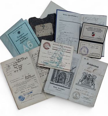 Lot antike Kapit&auml;n Dokumente Bremen u.a. Seefahrtsbuch Nr.1500, ausgestellt am 3. Juli 1855 