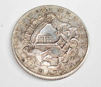 Antike Silber 2 Mark M&uuml;nze Bremen 1904, &Oslash; ca. 29mm, Gewicht ca. 11,2g 
Interne Nummer A0295800067