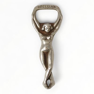 Flaschen&ouml;ffner. Bremer Jugendstil Akt Flaschen&ouml;ffner Kapselheber, "Dressler", Ma&szlig;e 