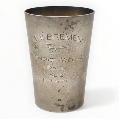 800er Silber Becher Bremen. 800 Silber Becher, Innen vergoldet, SV Bremen, Motorboot-Wettfahrt 