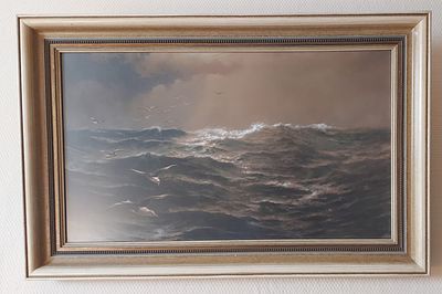 Unbek. K&uuml;nstler &Ouml;lgem&auml;lde Motiv St&uuml;rmische See, Albatrosse, gerahmt, Rahmenma&szlig; ca. 83 x 54cm