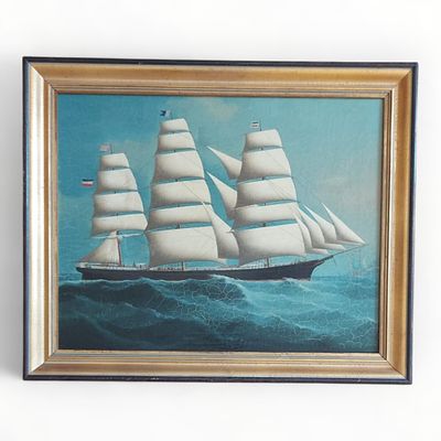 Unbek. K&uuml;nstler &Ouml;lgem&auml;lde 3-Master. Unbek. K&uuml;nstler &Ouml;lgem&auml;lde Motiv 3-Master gerahmt