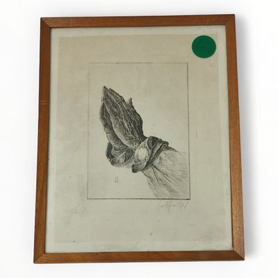 Radierung Betende H&auml;nde. Radierung Betende H&auml;nde, unbek K&uuml;nstler, nach D&uuml;rer 