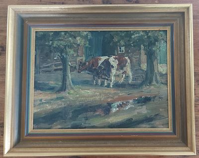 Addicks &Ouml;lgem&auml;lde. Addicks, Johannes Christiaan (1871-1962), &Ouml;lgem&auml;lde, Motiv K&uuml;he, Rahmenma&szlig; 