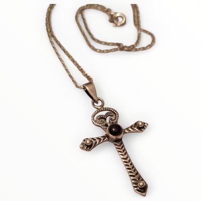 925 Silberkette + Kreuzanh&auml;nger, Kettenl&auml;nge ca. 44cm, Anh&auml;nger ca. 38mm, Gewicht ca. 7g 