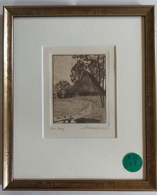 Wedepohl Radierung gerahmt, Motiv Worpswede, Rahmenma&szlig; ca. 29 24cm, Blatt Ma&szlig; ca. 12 x 9cm, u. 