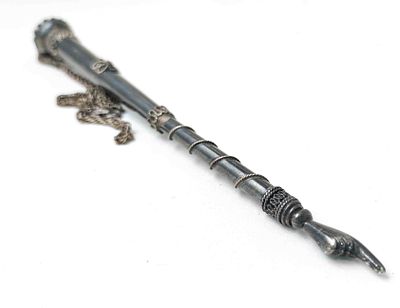Antiker Silber Thora Yad Zeiger incl. Kette. Handgefertigter Silber Tora Yad-Zeiger an Silber 