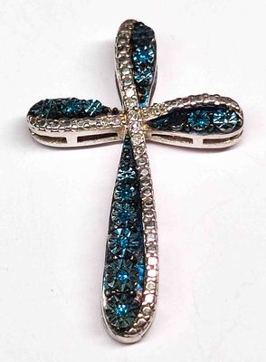 925 Silber Saphir Kreuz . 925 Silber Saphire und wei&szlig;e Steine (ungepr&uuml;ft) Kreuz, punziert "HM" 