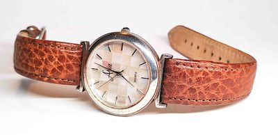 ARIA Vintage Sterling Silber Armbanduhr . ARIA Sterling Silber Armbanduhr Lederarmband Pebro 