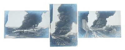 Lot Postkarten &Ouml;l Tanklager Brand in Hamburg 1928. Lot seltene AK Postkarten, Motiv Brand des &Ouml;l 